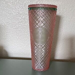 Starbucks Pink and Green Diamond Textured Tumbler